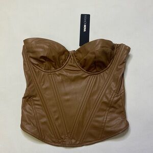 NWT Fashion Nova Bae For Tonight faux leather tan brown corset top Size M